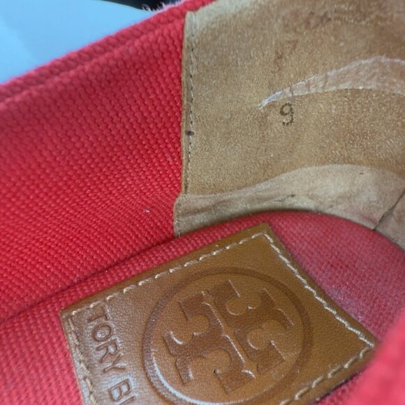TORY BURCH Filipa Wedges Espadrilles Peep toes Red Size 9 B - Picture 13 of 15
